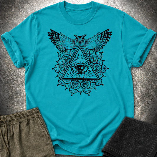 Owl Mandala Providence T-Shirt - Owl Mandala Providence T-Shirt - Tropical Blue