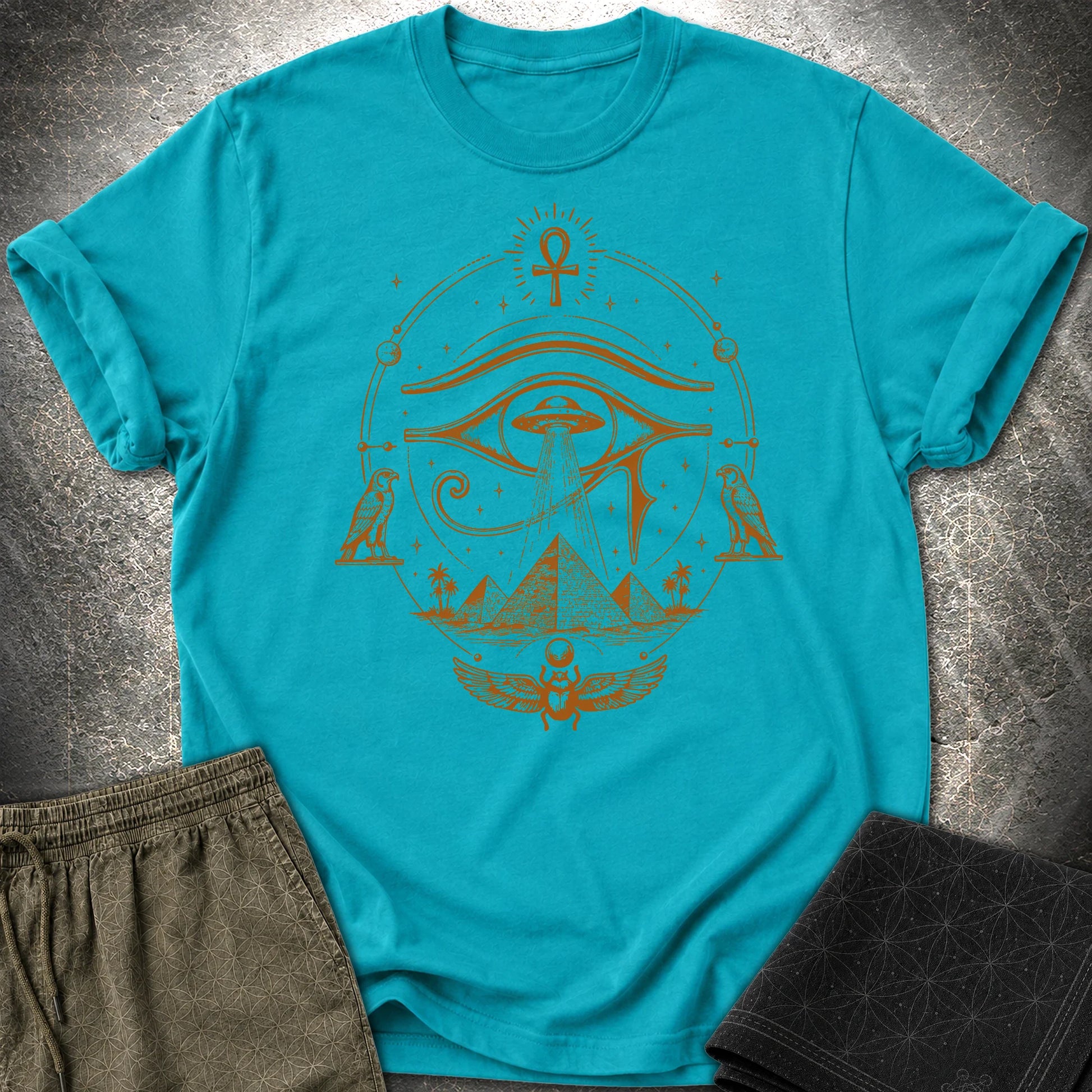 Ancient Eye Over Alien Pyramids - Ancient Eye Over Alien Pyramids T-Shirt - Tropical Blue
