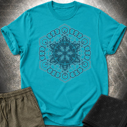Sacred Geometry T-Shirt, Blue Geometric Mandala Shirt, Visionary Pattern Graphic Tee - Sacred Geometry T-Shirt, Blue Geometric Mandala Shirt, Visionary Pattern Graphic Tee - Tropical Blue