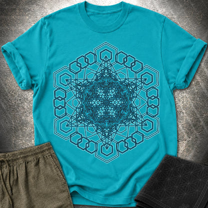 Sacred Geometry T-Shirt, Blue Geometric Mandala Shirt, Visionary Pattern Graphic Tee - Sacred Geometry T-Shirt, Blue Geometric Mandala Shirt, Visionary Pattern Graphic Tee - Tropical Blue