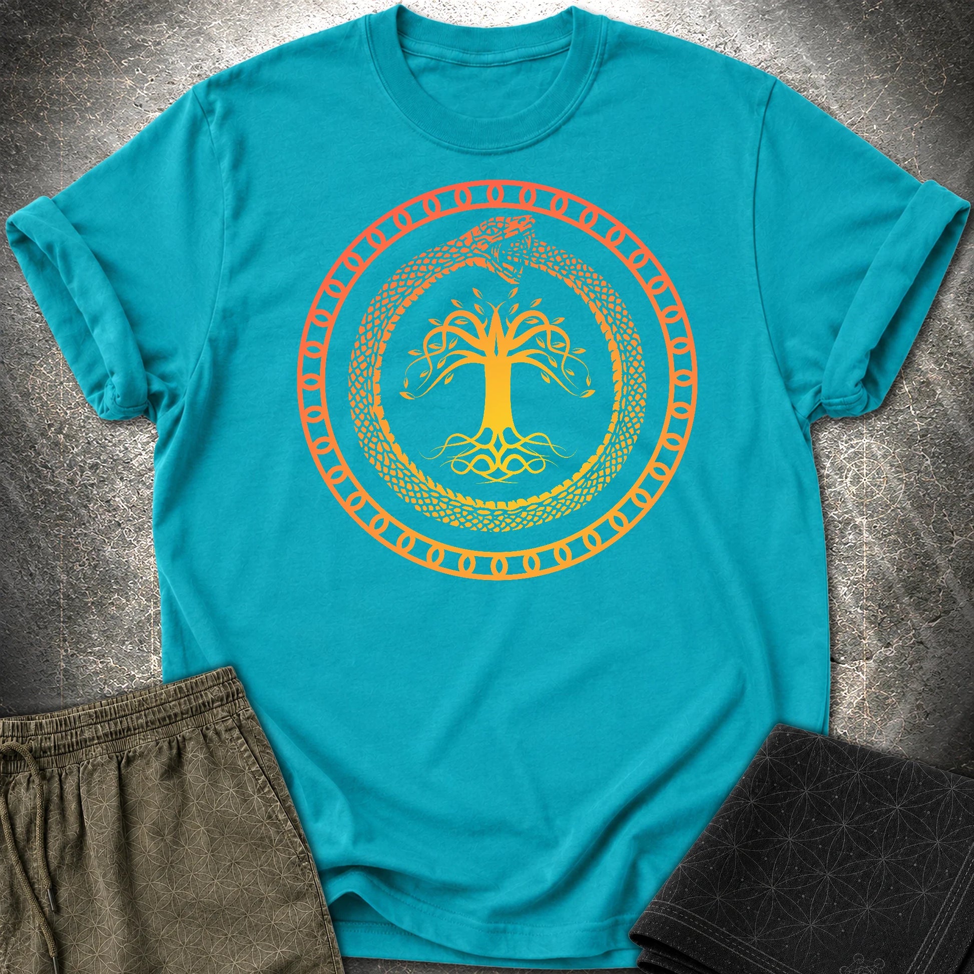 Ouroboros Tree Of Life Unisex T-Shirt - Ouroboros Tree Of Life Unisex T-Shirt - Tropical Blue
