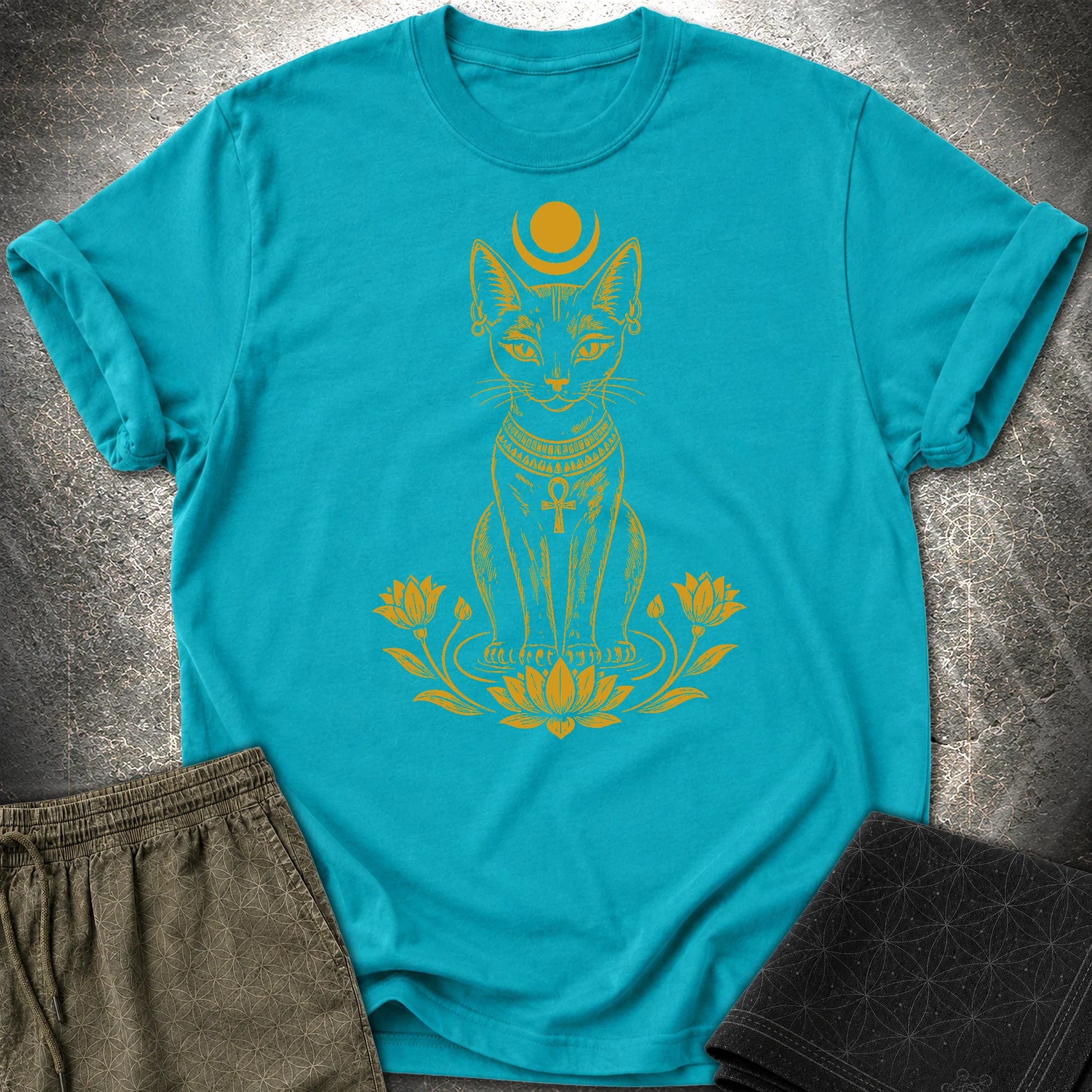Sacred Cat of the Moon - Sacred Cat of the Moon T-Shirt - Tropical Blue