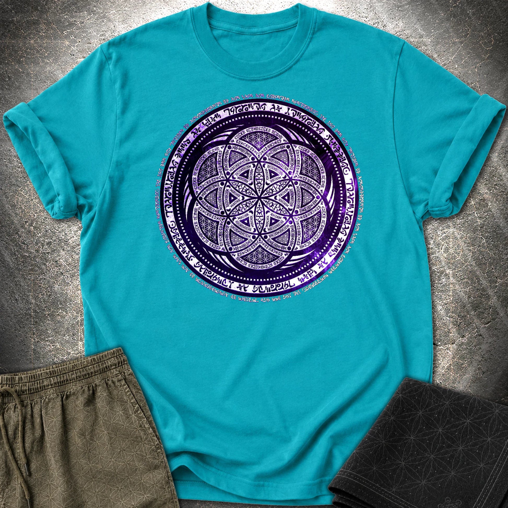 Seed Of Life Tribal Sacred Geometry T-Shirt - Seed Of Life Tribal Sacred Geometry T-Shirt - Tropical Blue