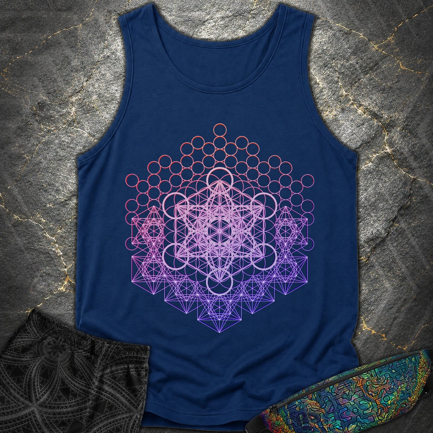 Metatron And Flower Connection - Metatron And Flower Connection Tank Top - True Navy