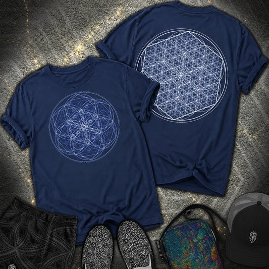 Sacred Flower Grids 2 Sided Comfort T-Shirt - Sacred Flower Grids 2 Sided Comfort T-Shirt - True Navy