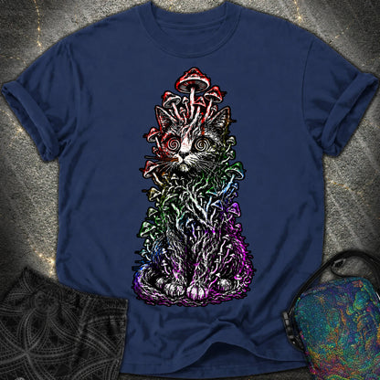 Trippy Mushroom Cat Comfort T-Shirt - Trippy Mushroom Cat Comfort T-Shirt - True Navy