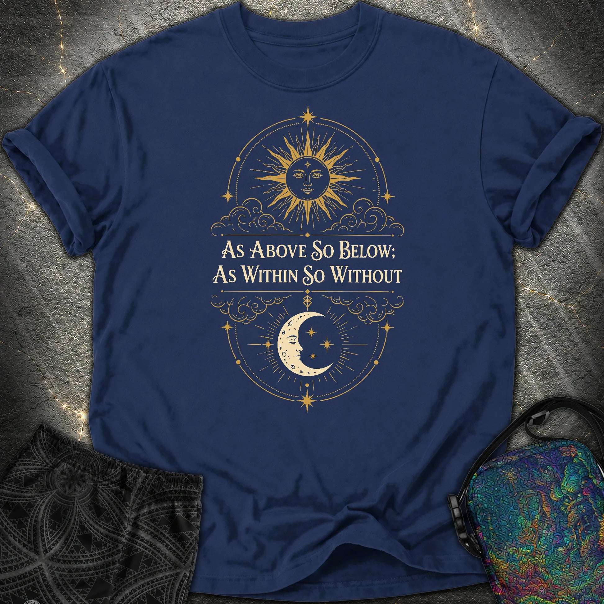 As Above So Below Sun Moon Colored - As Above So Below Sun Moon Colored Comfort T-Shirt - True Navy