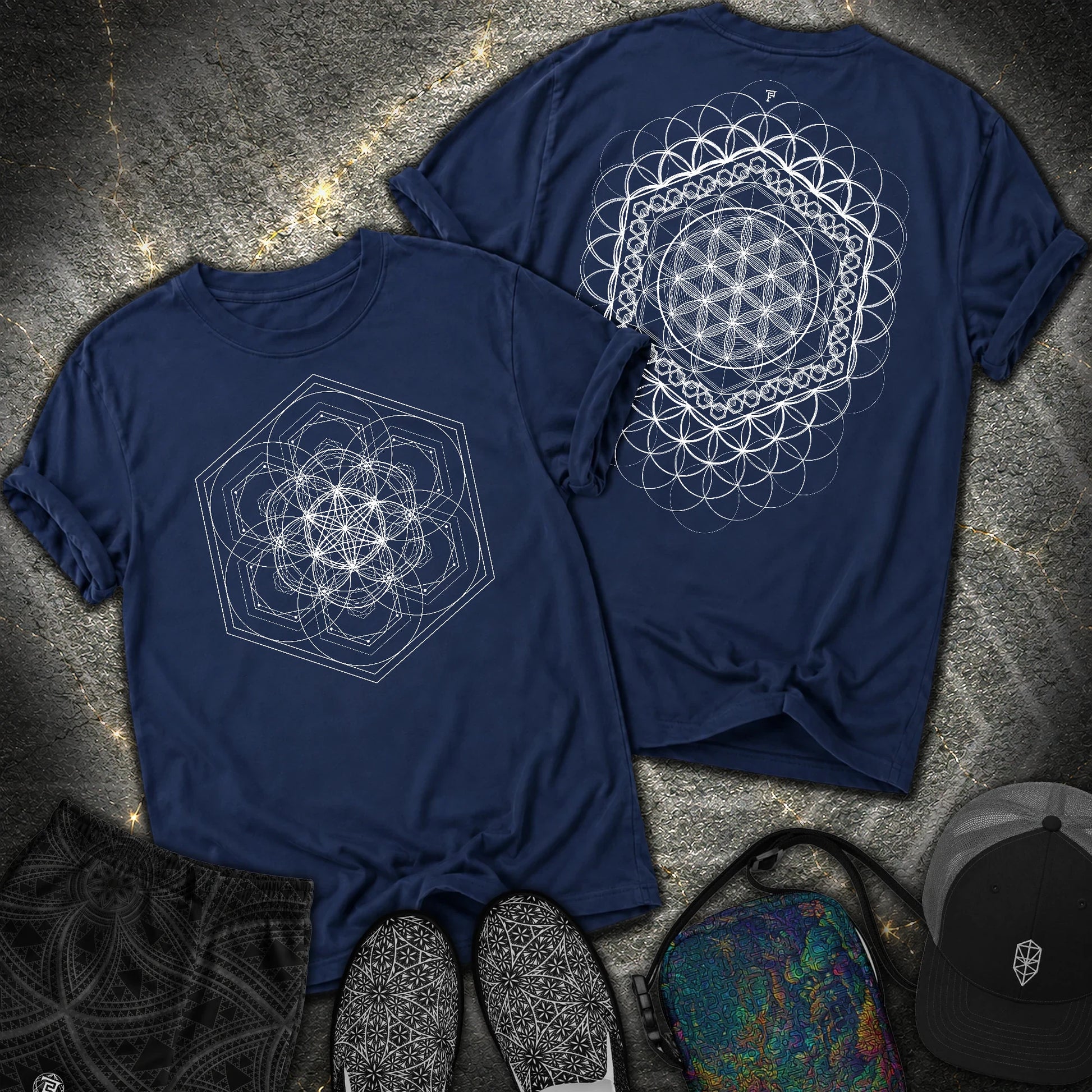 Harmony Flower Grid 2 Sided Comfort T-Shirt - Harmony Flower Grid 2 Sided Comfort T-Shirt - True Navy