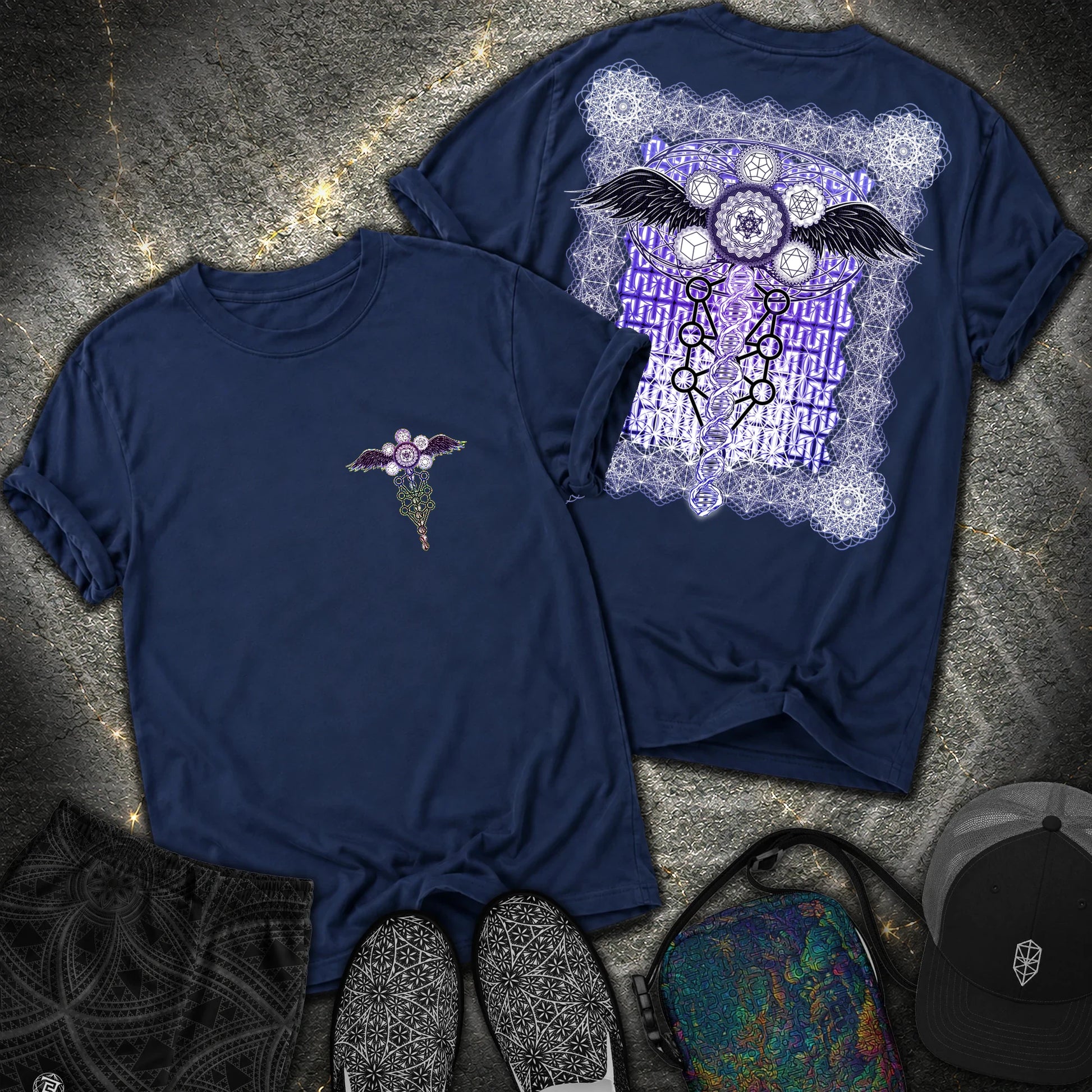 Winged Metatron DNA 2 Sided T-Shirt - Winged Metatron DNA 2 Sided Comfort T-Shirt - True Navy