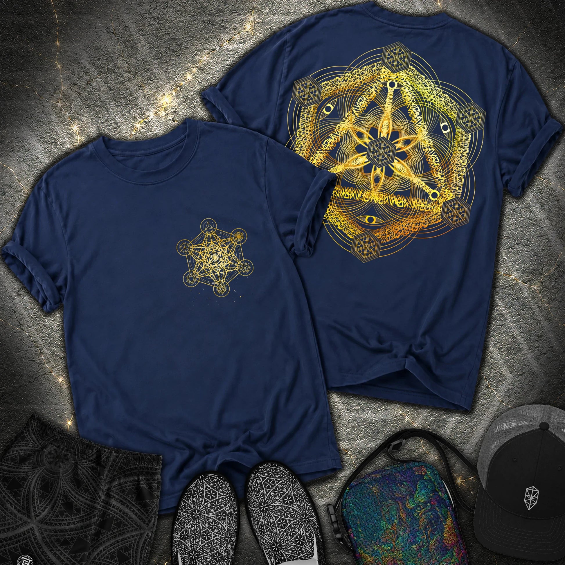 Interdimensional Tesseract Metatron 2 Sided T-Shirt - Interdimensional Tesseract Metatron 2 Sided Comfort T-Shirt - True Navy
