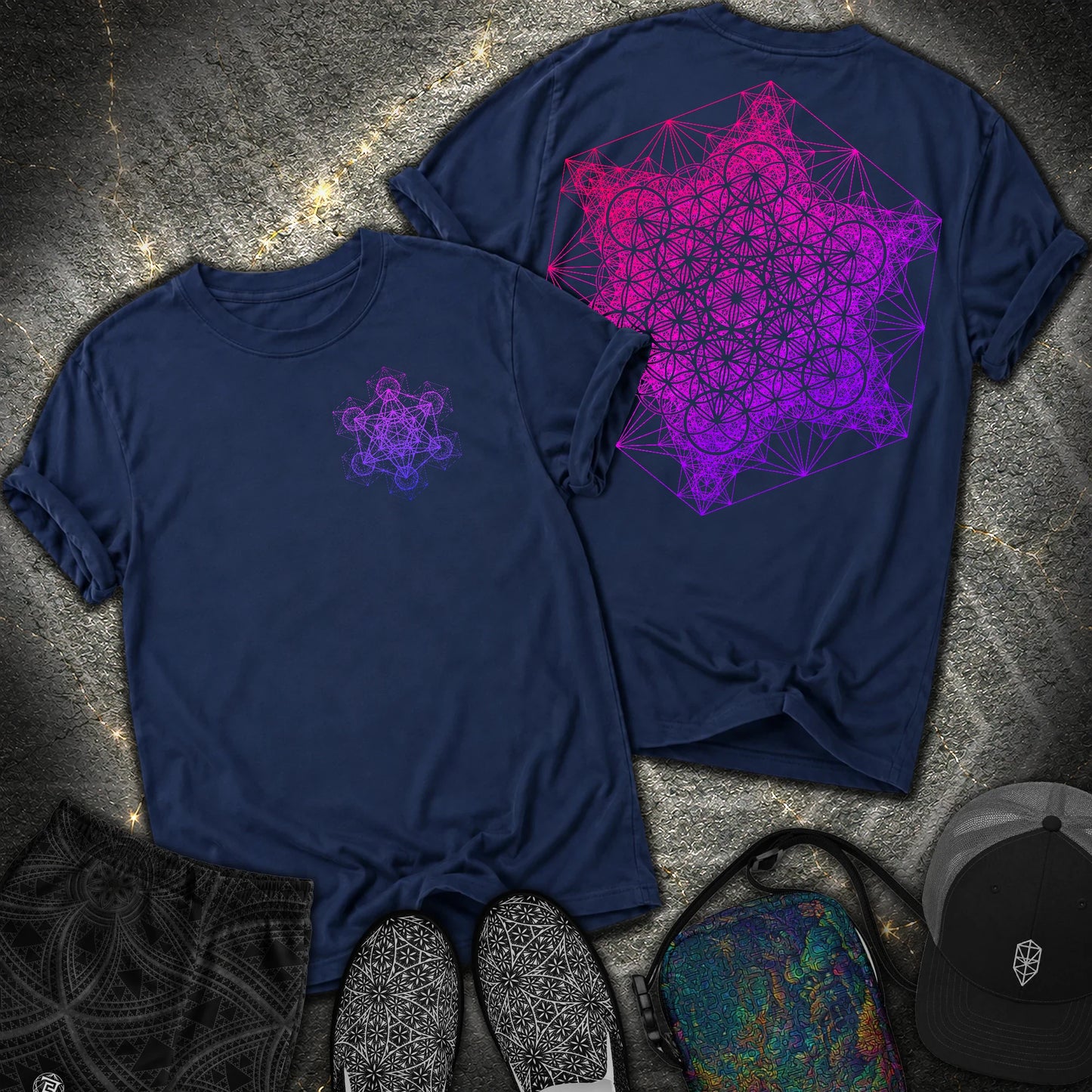 Metatron's Tesseract 2 Sided Comfort T-shirt - Metatron's Tesseract 2 Sided Comfort T-shirt - True Navy