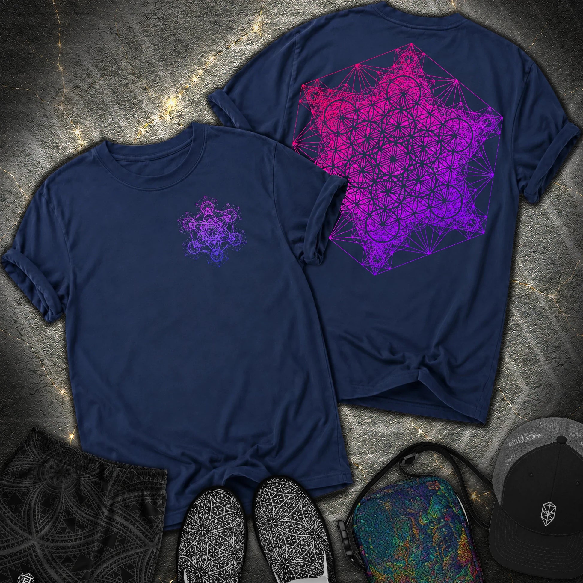 Metatron's Tesseract 2 Sided Comfort T-shirt - Metatron's Tesseract 2 Sided Comfort T-shirt - True Navy
