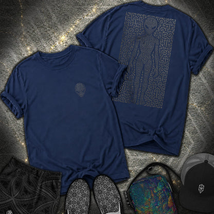 Psychedelic Distressed Alien 2 Sided Comfort T-Shirt - Psychedelic Distressed Alien 2 Sided Comfort T-Shirt - True Navy