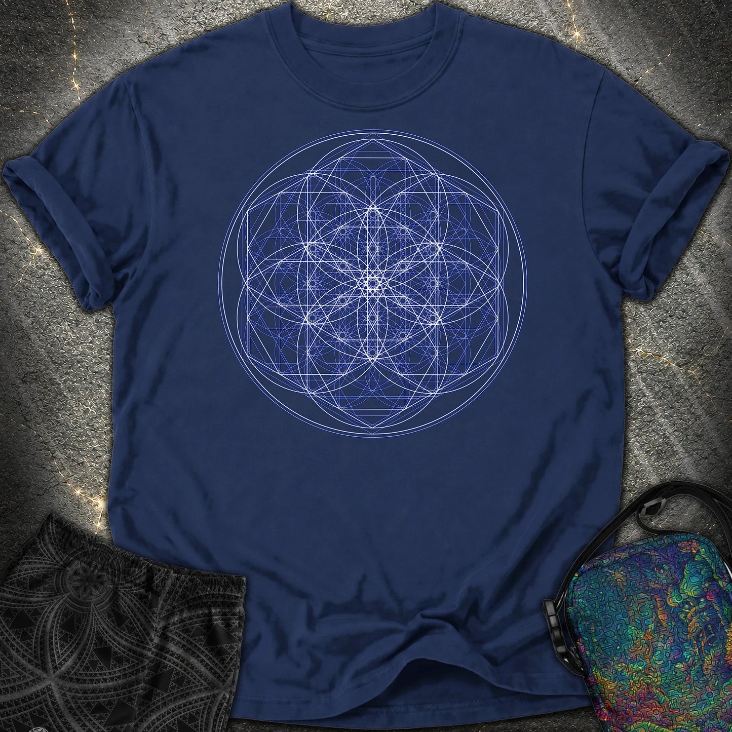 Sacred Flower Grids Comfort T-Shirt - Sacred Flower Grids Comfort T-Shirt - True Navy