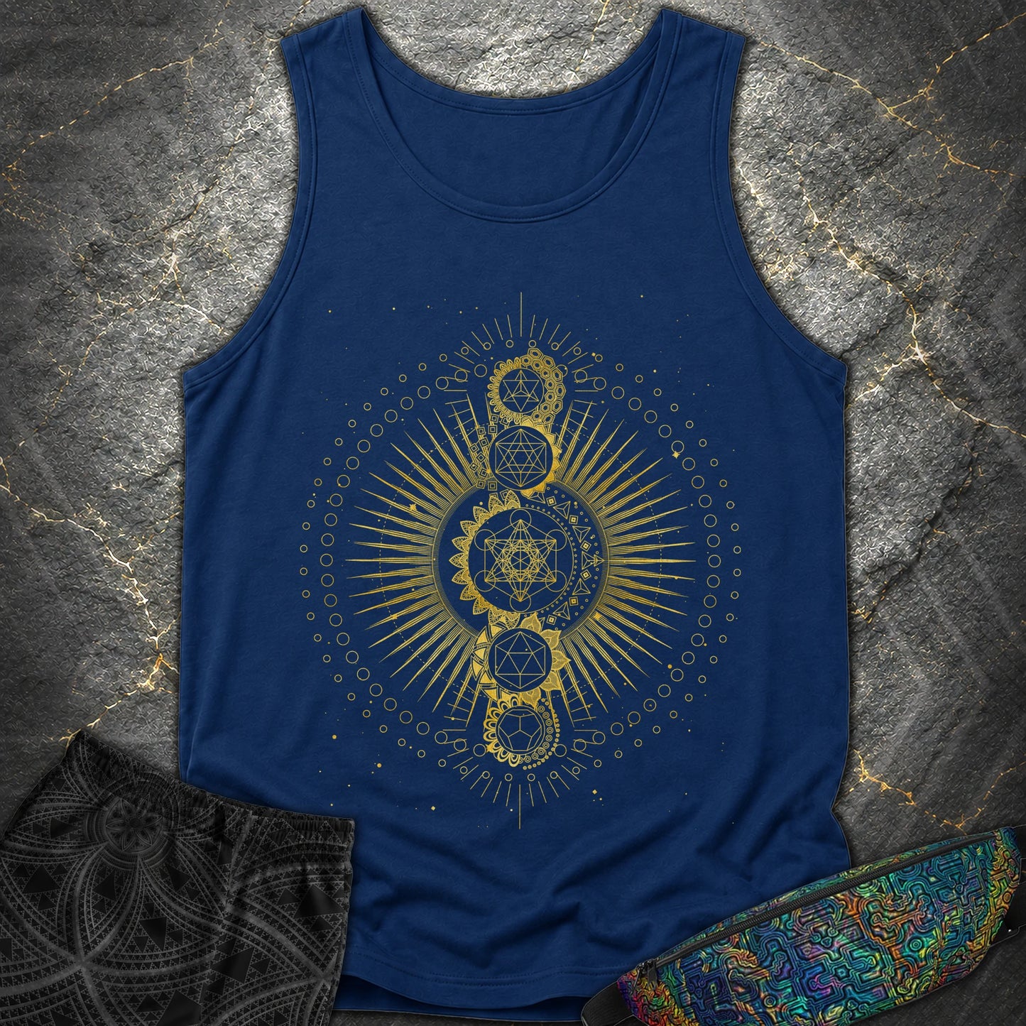 Sacred Geometry Radiating Mandala - Sacred Geometry Radiating Mandala Comfort Tank Top - True Navy