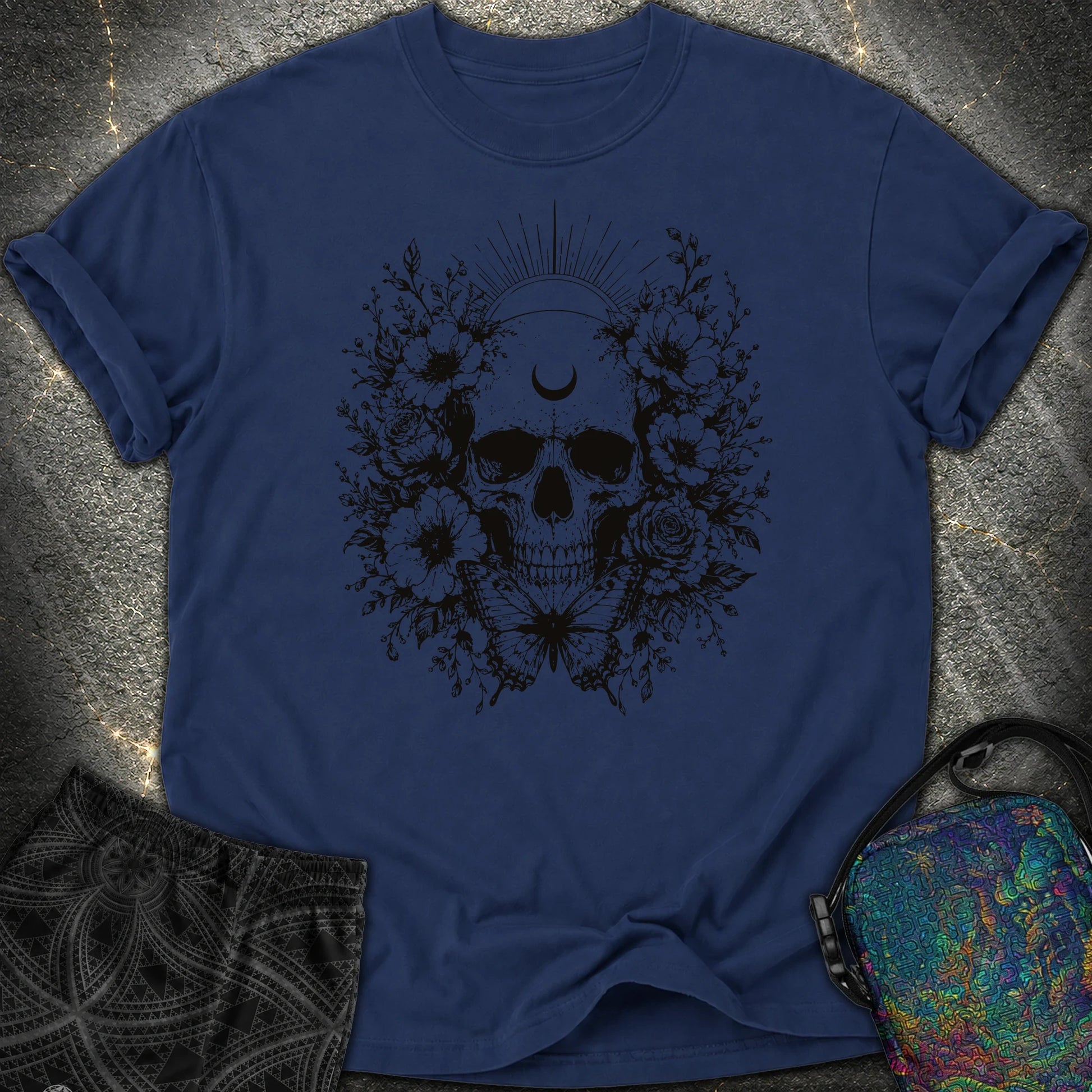 Moon Phases Moth - Moon Phases Moth Comfort T-Shirt - True Navy