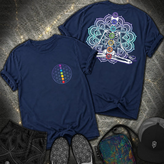We Are One Meditating Skeleton 2 Sided T-Shirt - We Are One Meditating Skeleton 2 Sided Comfort T-Shirt - True Navy