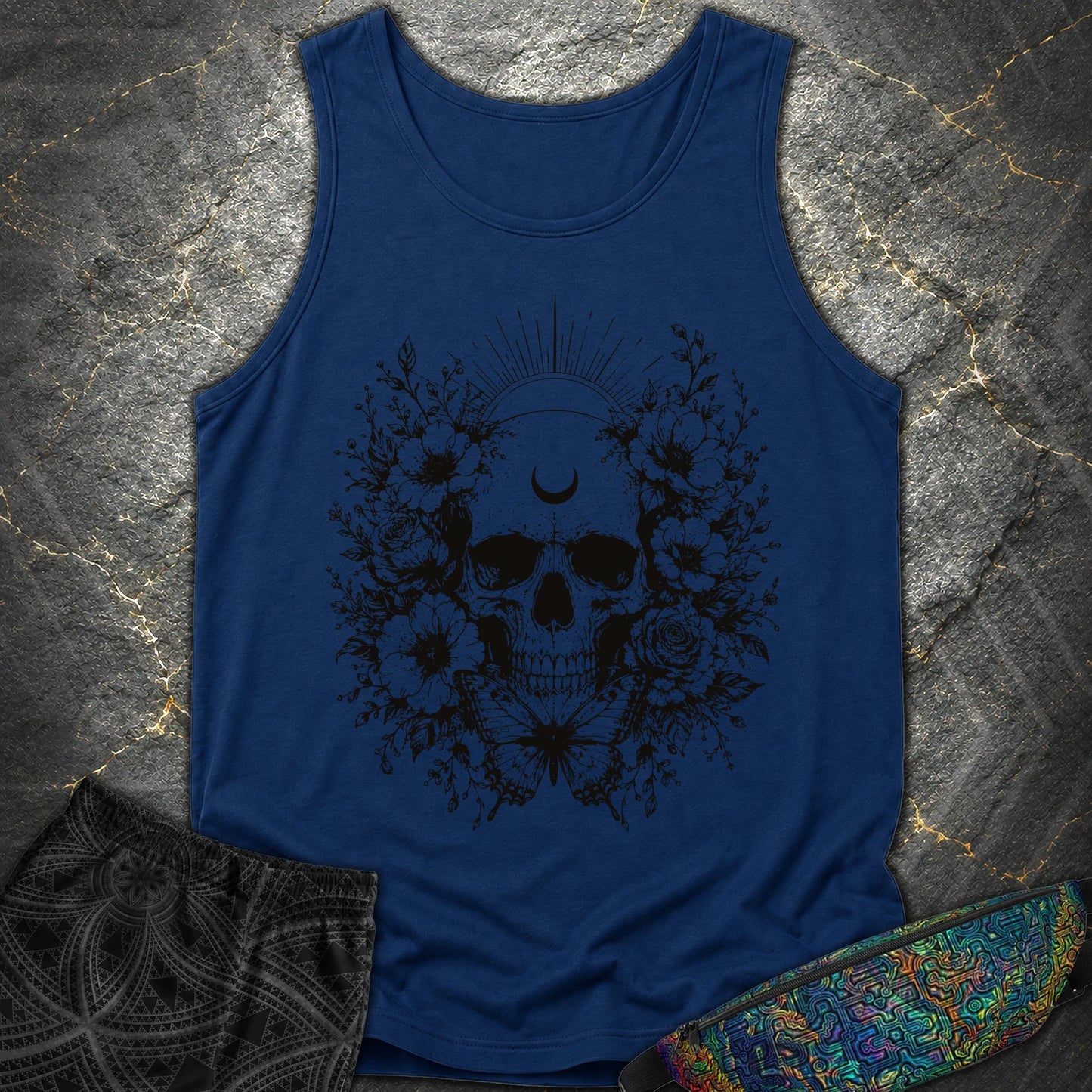 Moon Phases Moth - Moon Phases Moth Comfort Tank Top - True Navy