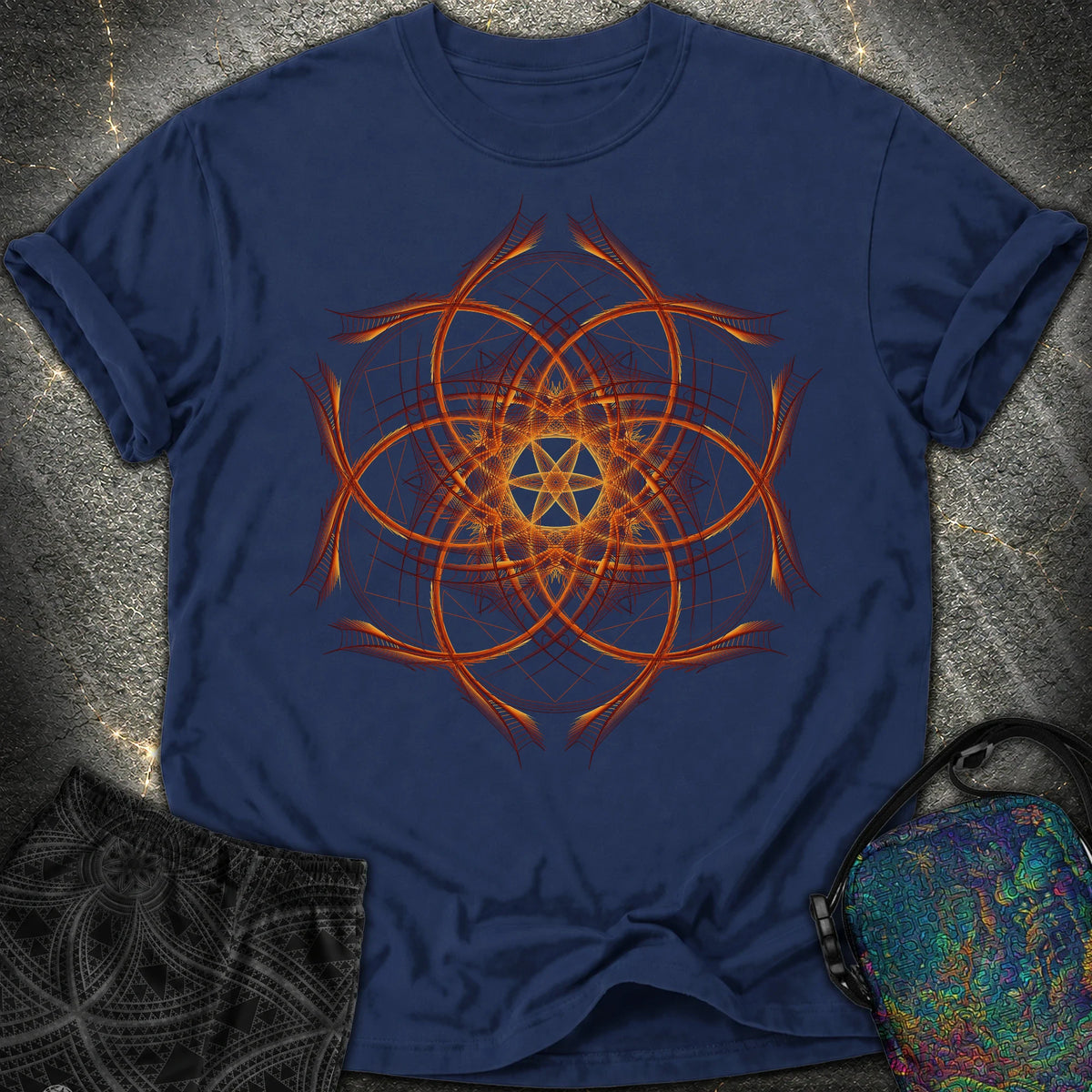 Geometric Sunset Comfort T-Shirt - Geometric Sunset Comfort T-Shirt - True Navy