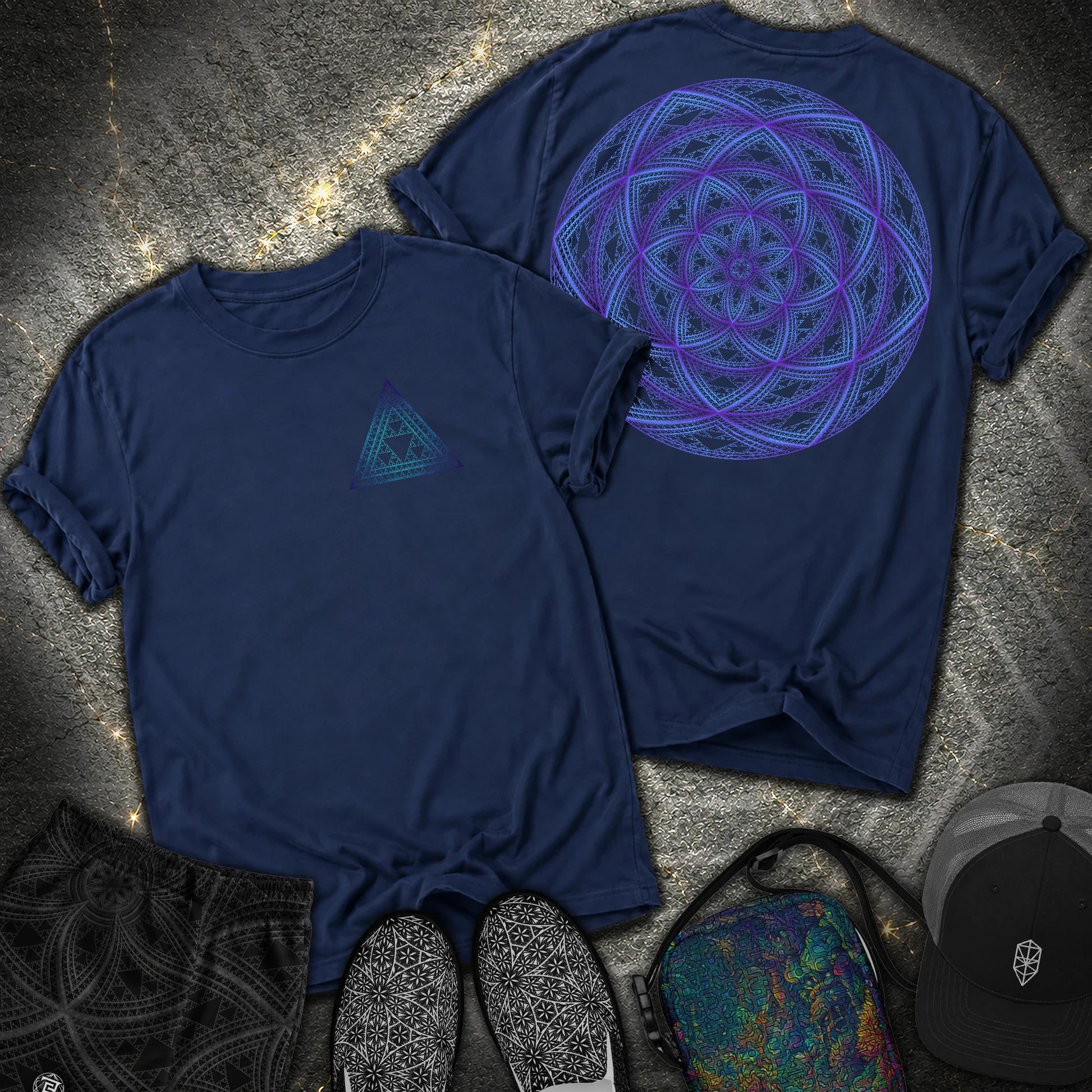 Sierpinski Seed Of Life 2 Sided Comfort T-Shirt - Sierpinski Seed Of Life 2 Sided Comfort T-Shirt - True Navy