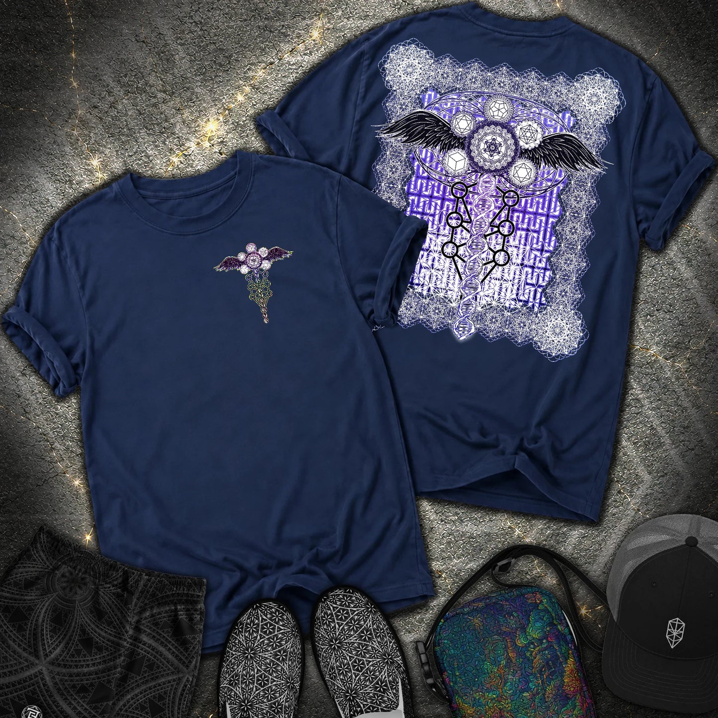Winged Metatron DNA 2 Sided Comfort T-Shirt - Winged Metatron DNA 2 Sided Comfort T-Shirt - True Navy