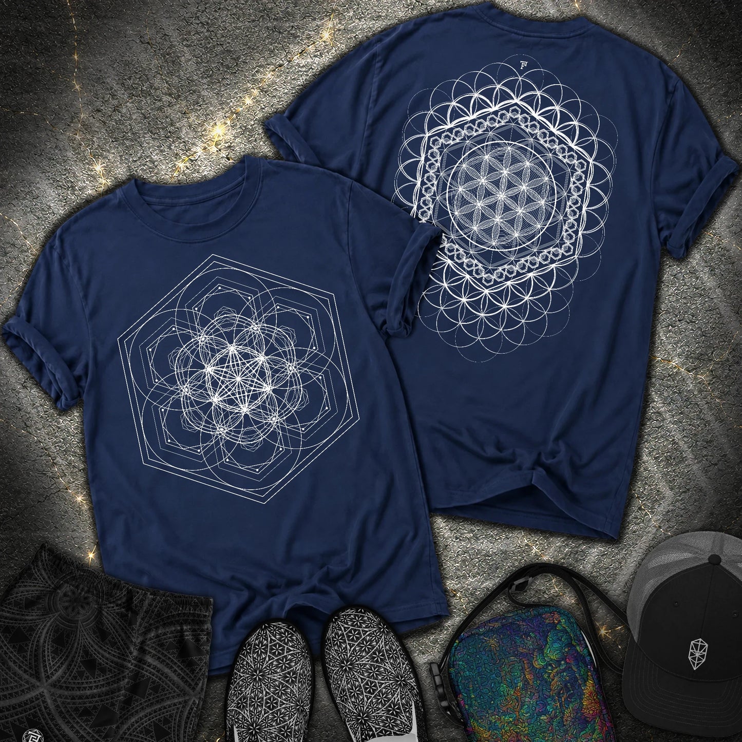 Harmony Flower Grid 2 Sided Comfort T-Shirt - Harmony Flower Grid 2 Sided Comfort T-Shirt - True Navy