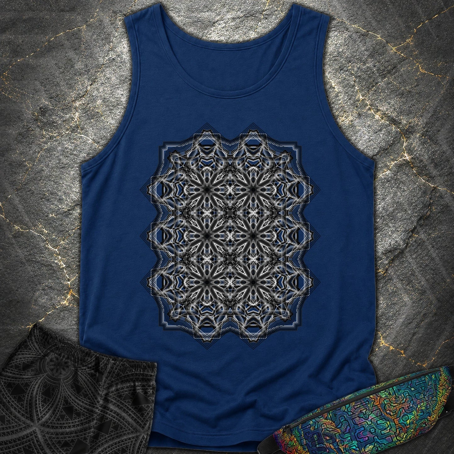 Monochrome Geometric Nexus - Monochrome Geometric Nexus Comfort Tank Top - True Navy