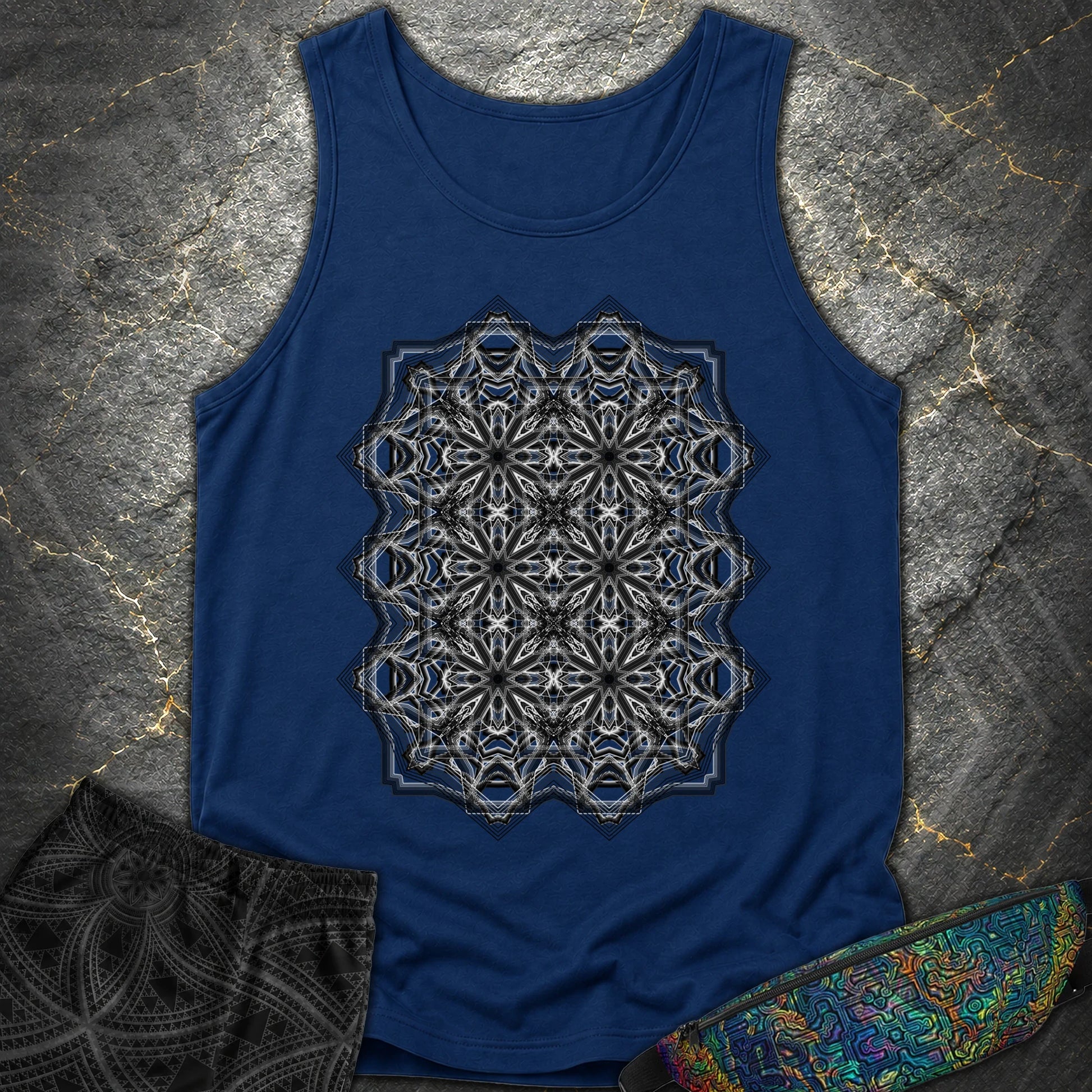 Monochrome Geometric Nexus - Monochrome Geometric Nexus Comfort Tank Top - True Navy