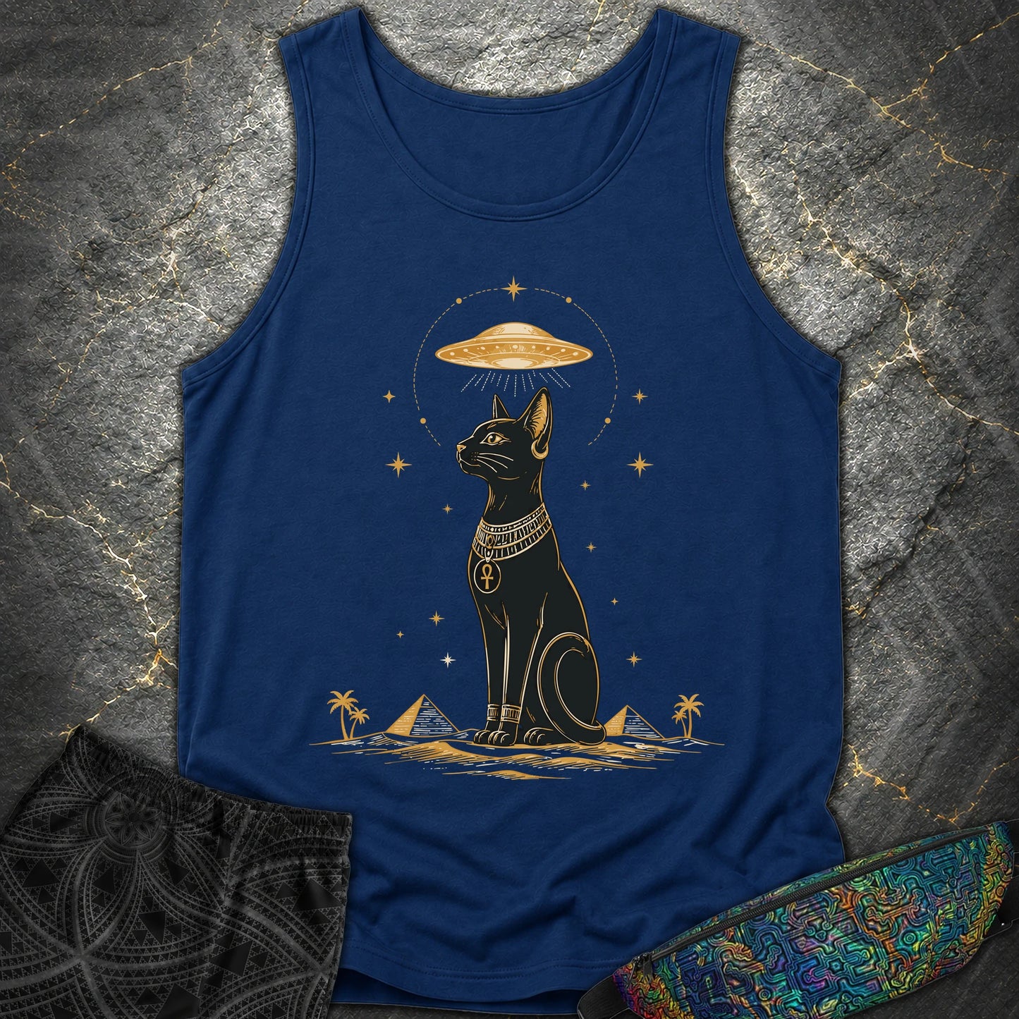 Celestial Cat Beneath the Starship - Celestial Cat Beneath the Starship Comfort Tank Top - True Navy