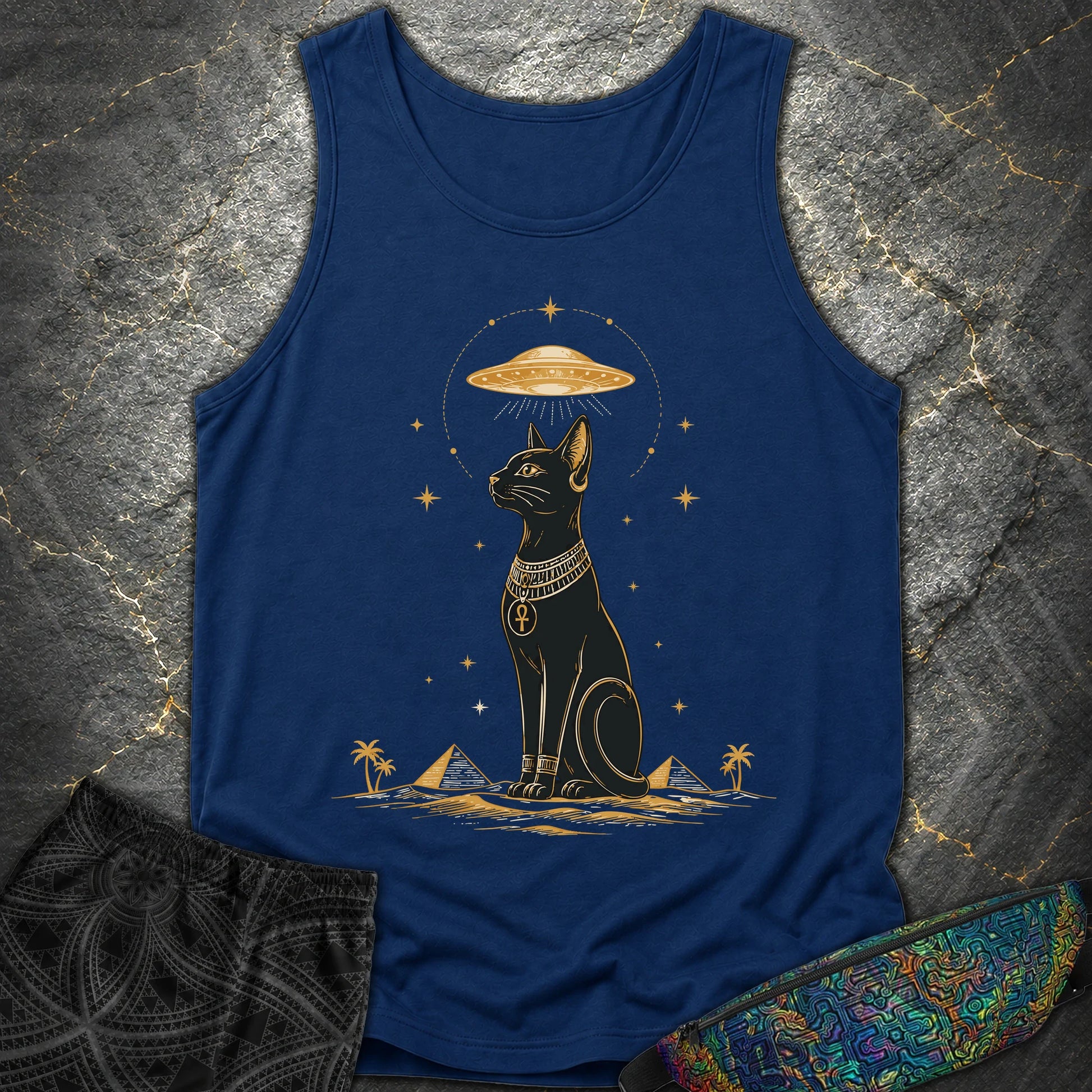 Celestial Cat Beneath the Starship - Celestial Cat Beneath the Starship Comfort Tank Top - True Navy