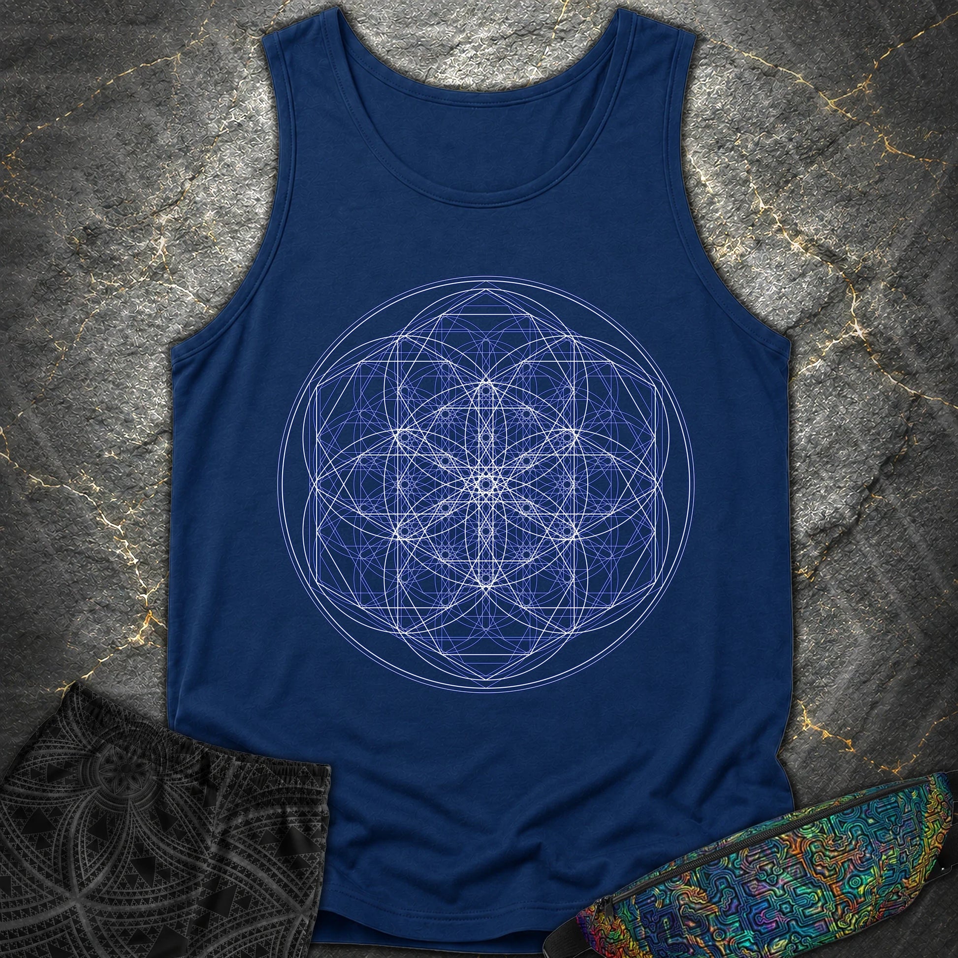 Sacred Flower Grids - Sacred Flower Grids Comfort Tank Top - True Navy