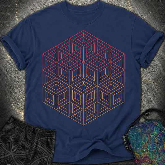 3D Wireframe Cube T-Shirt - 3D Wireframe Cube Comfort T-Shirt - True Navy