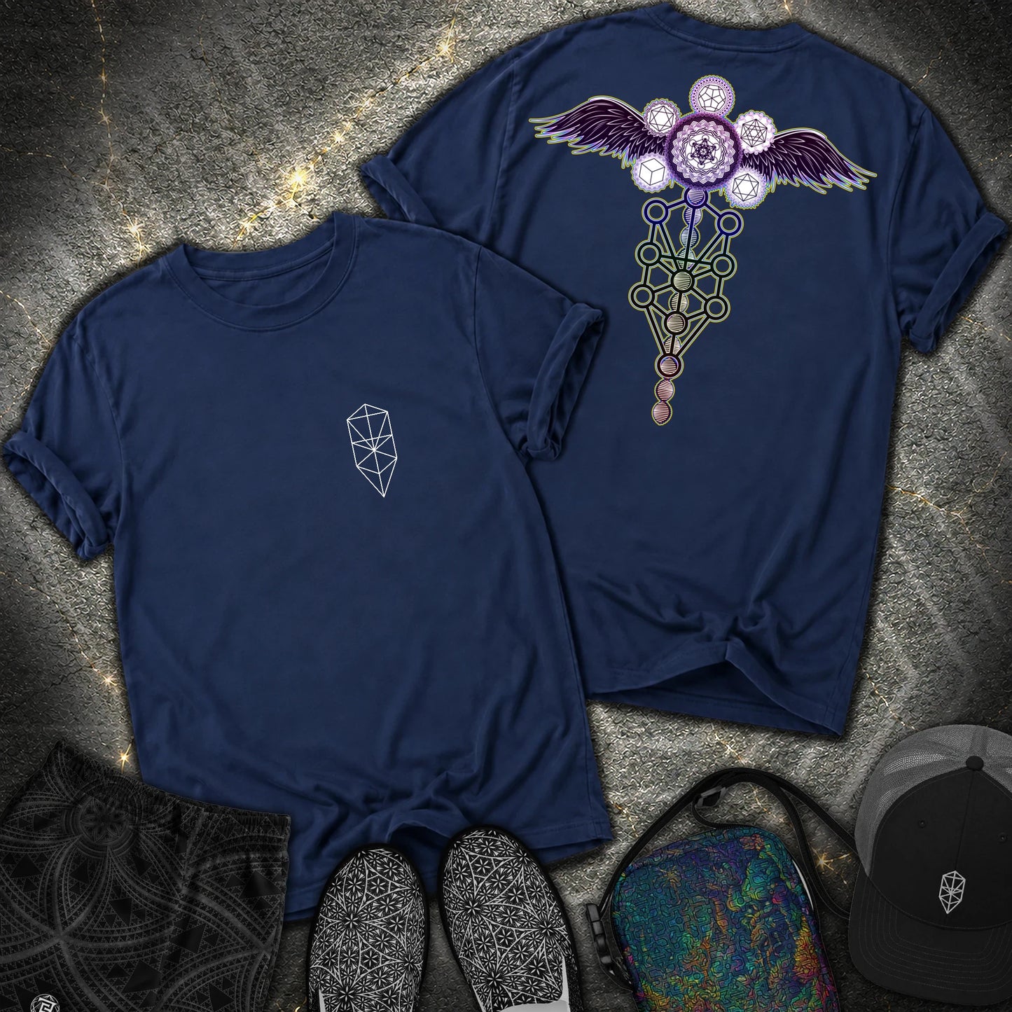 Winged Metatron Ascension 2 Sided T-Shirt - Winged Metatron Ascension 2 Sided Comfort T-Shirt - True Navy
