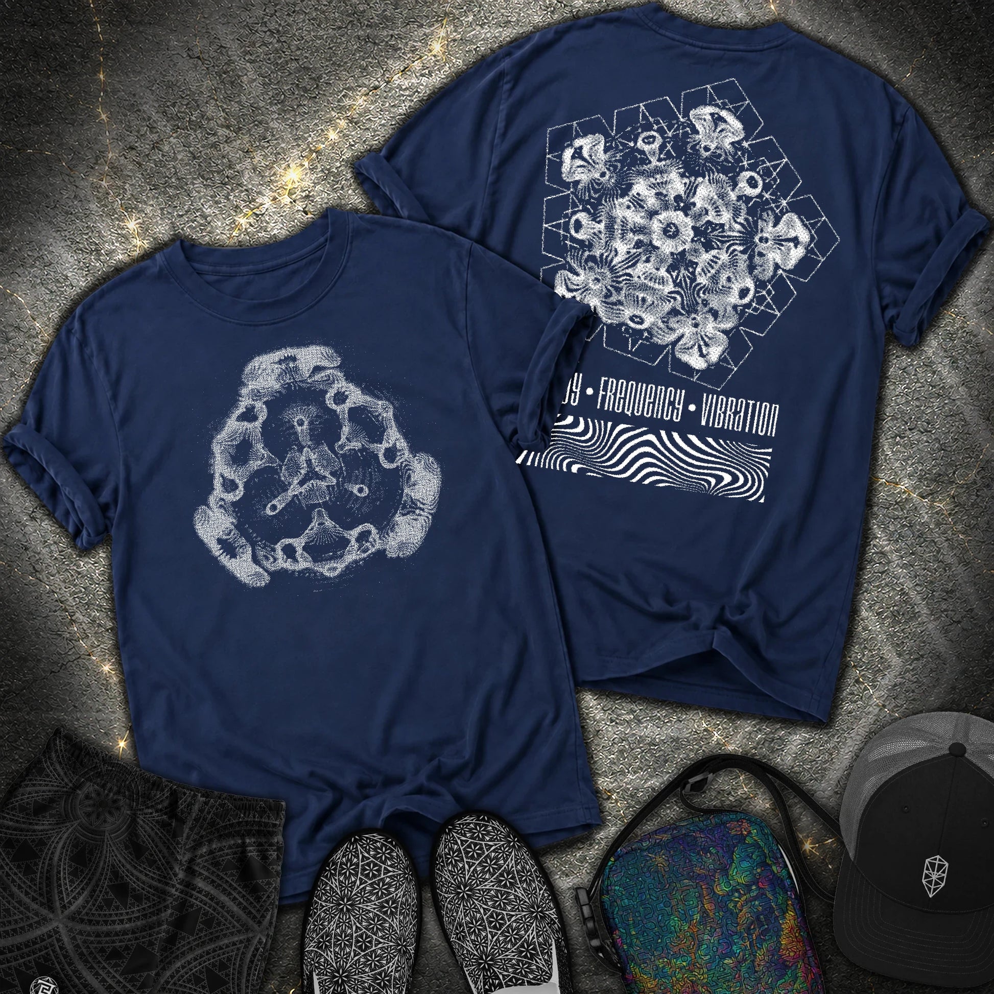 Cymatics, Energy Frequency Vibration Fluid 2 Sided Comfort T-Shirt - Cymatics, Energy Frequency Vibration Fluid 2 Sided Comfort T-Shirt - True Navy