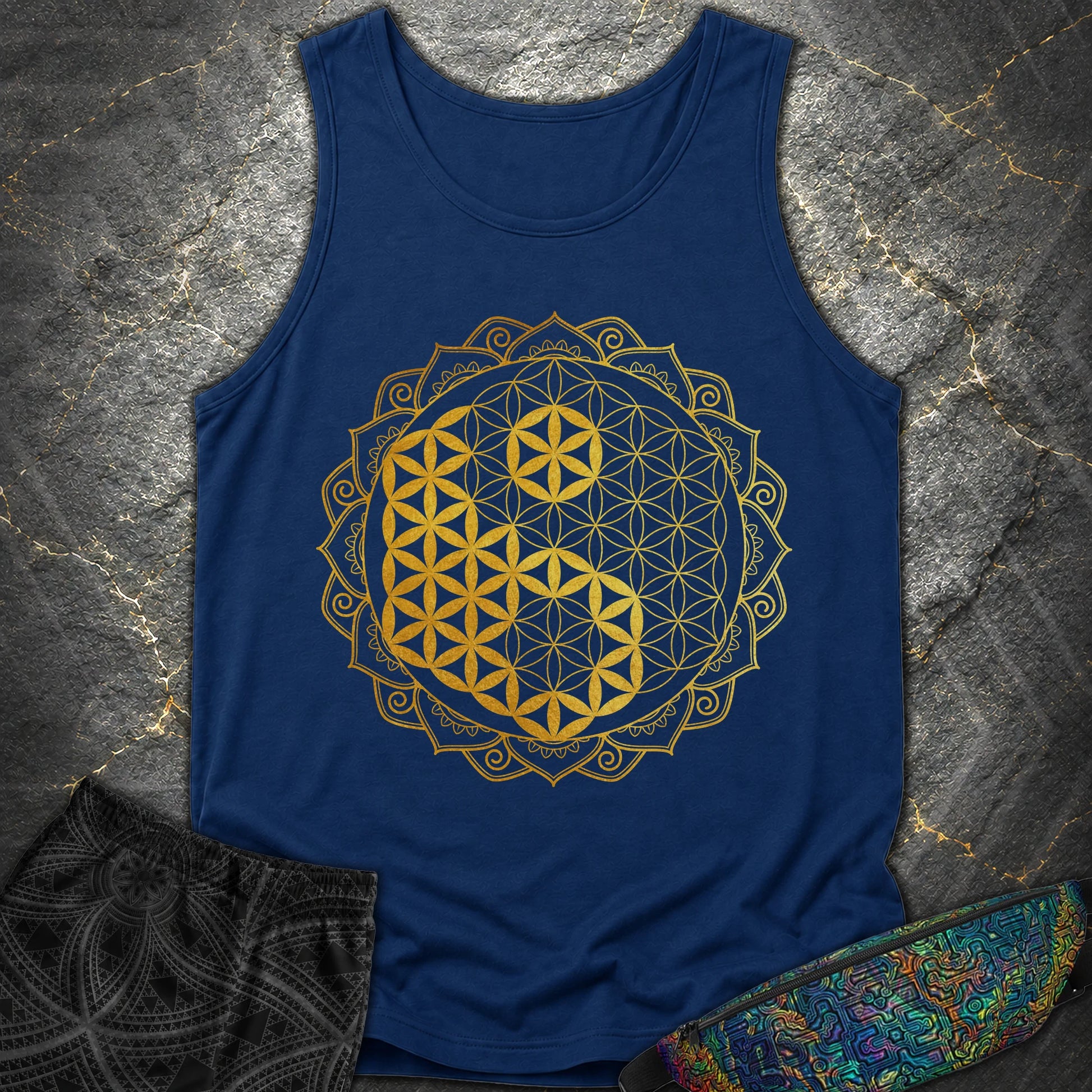 Yin Yang Gold Mandala - Yin Yang Gold Mandala Comfort Tank Top - True Navy