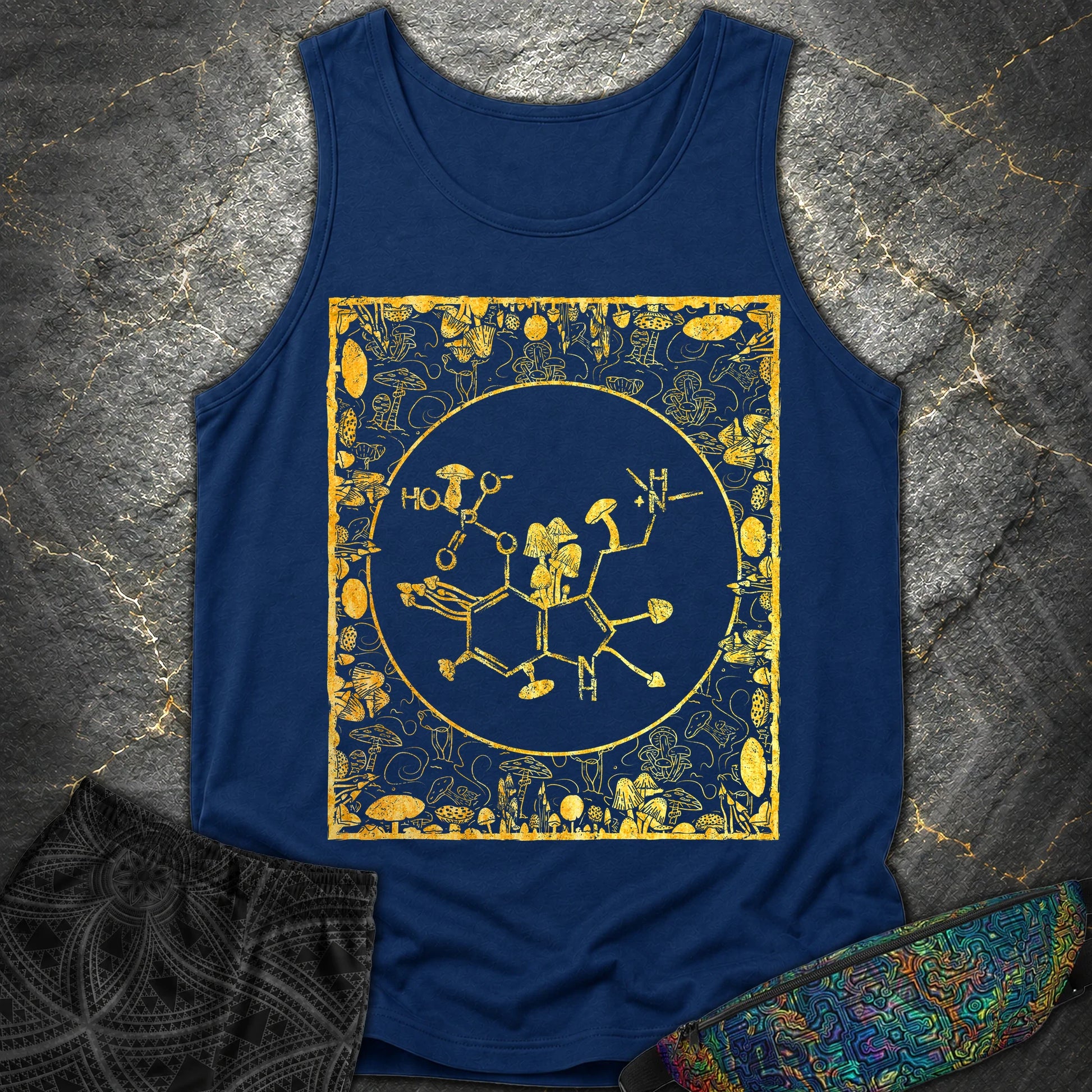 Psilocybin Molecule Mushroom Frame Comfort Tank Top - Psilocybin Molecule Mushroom Frame Comfort Tank Top - True Navy