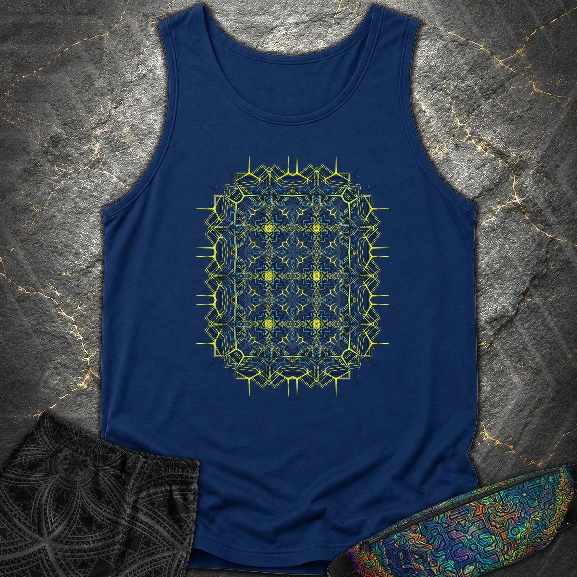 Electric Geometric Matrix - Electric Geometric Matrix Comfort Tank Top - True Navy