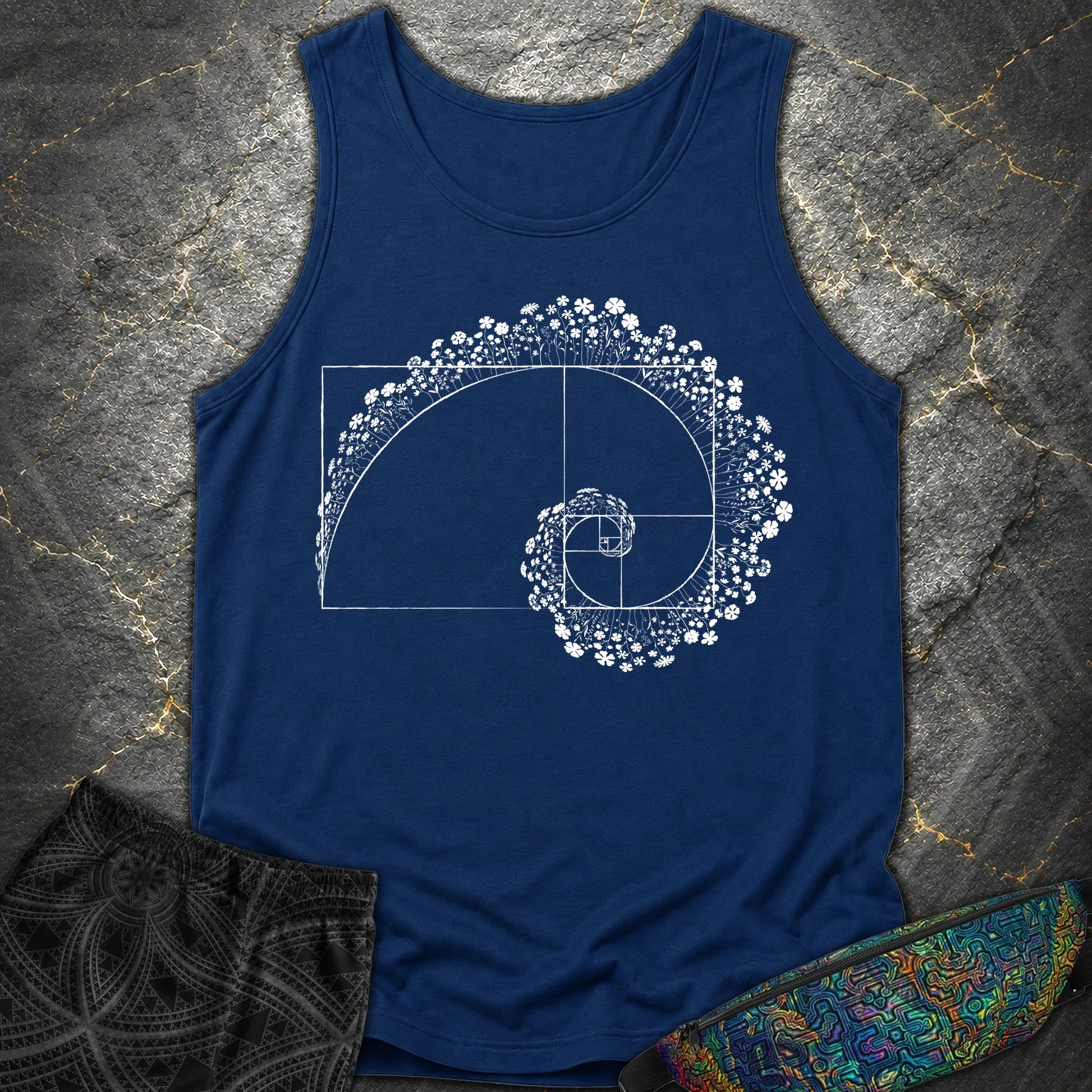 Golden Ratio Flower Spiral Comfort Tank - Golden Ratio Flower Spiral Comfort Tank - True Navy