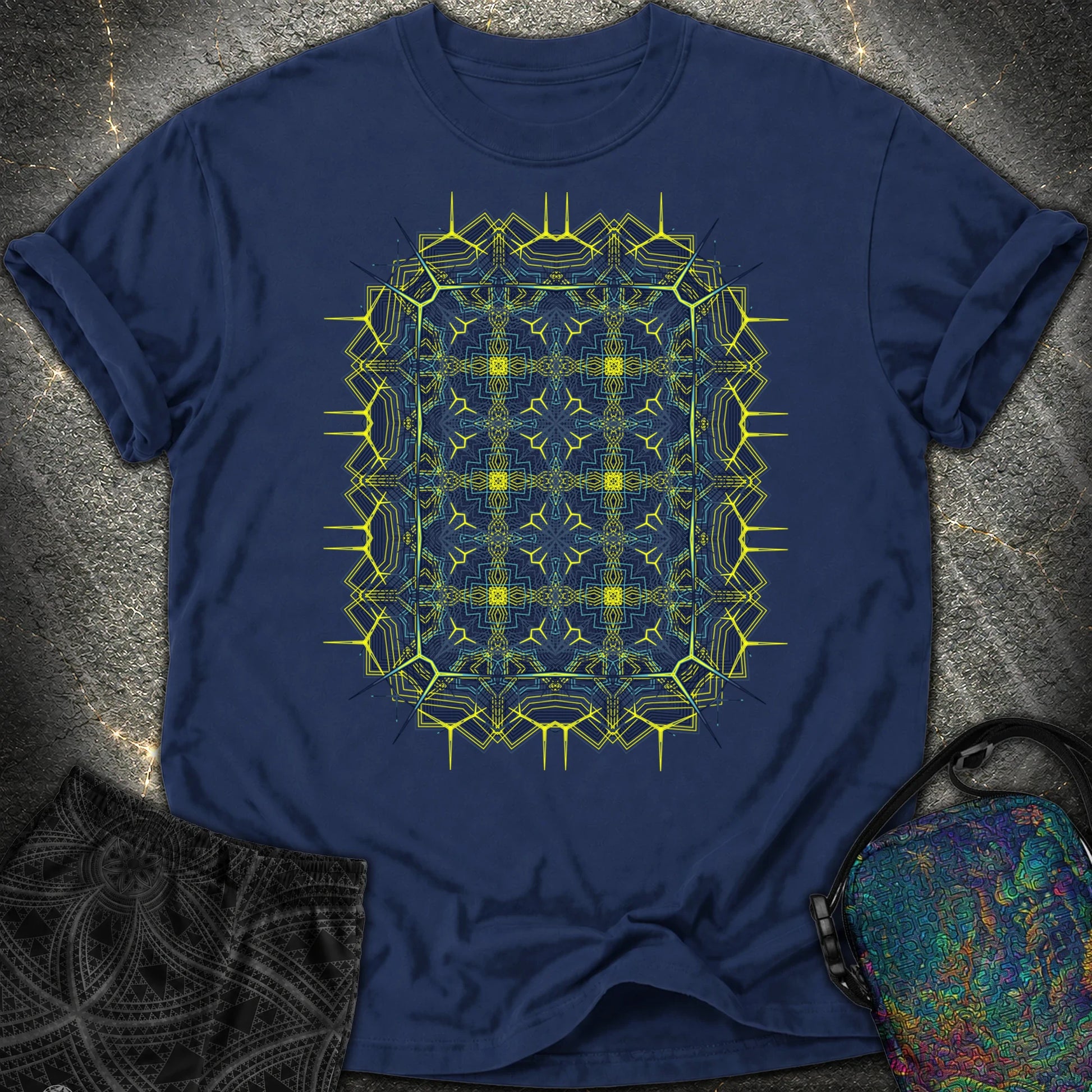 Electric Geometric Matrix - Electric Geometric Matrix Comfort T-Shirt - True Navy