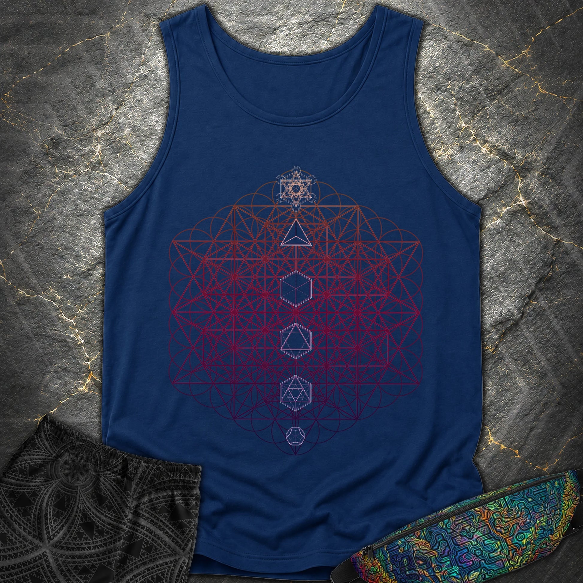 64 Tetrahedron Platonic Solids Metatron - 64 Tetrahedron Platonic Solids Metatron Tank Top - True Navy