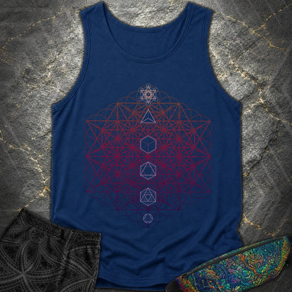 64 Tetrahedron Platonic Solids Metatron - 64 Tetrahedron Platonic Solids Metatron Tank Top - True Navy