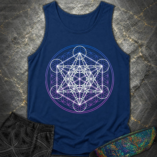 White Metatron Gradient Flower T-Shirt - White Metatron Gradient Flower Comfort Tank Top - True Navy