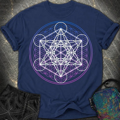 White Metatron Gradient Flower T-Shirt - White Metatron Gradient Flower Comfort T-Shirt - True Navy