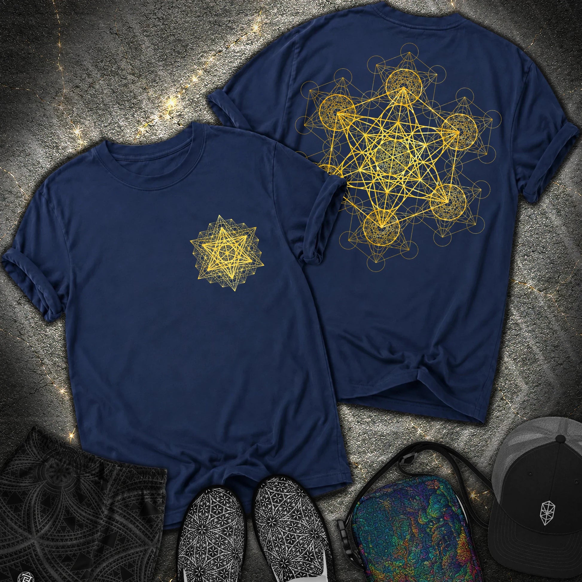 Metatron Fractal 2 Sided T-Shirt - Metatron Fractal 2 Sided Comfort T-Shirt - True Navy