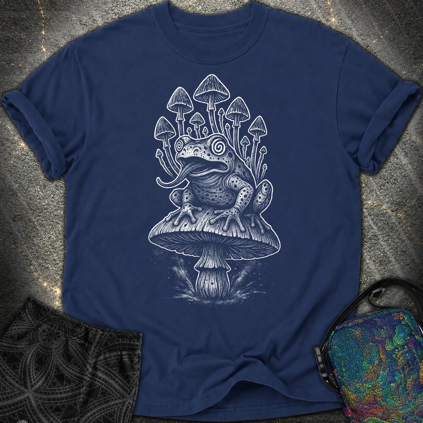Mushroom Frog Psychedelic Comfort T-Shirt - Mushroom Frog Psychedelic Comfort T-Shirt - True Navy
