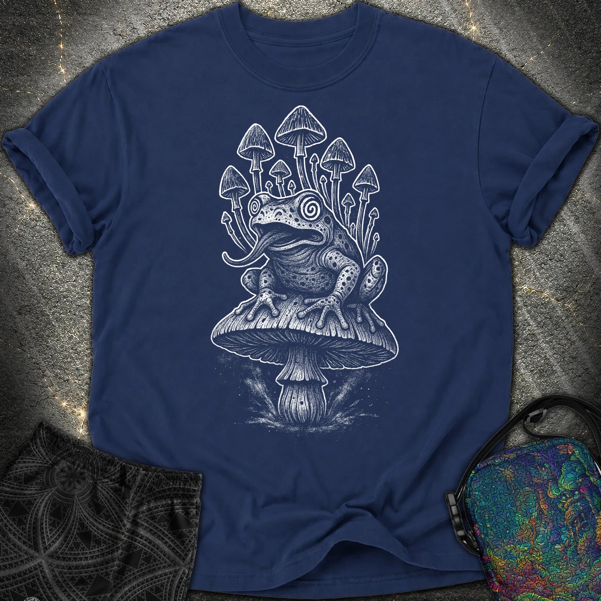 Mushroom Frog Psychedelic Comfort T-Shirt - Mushroom Frog Psychedelic Comfort T-Shirt - True Navy