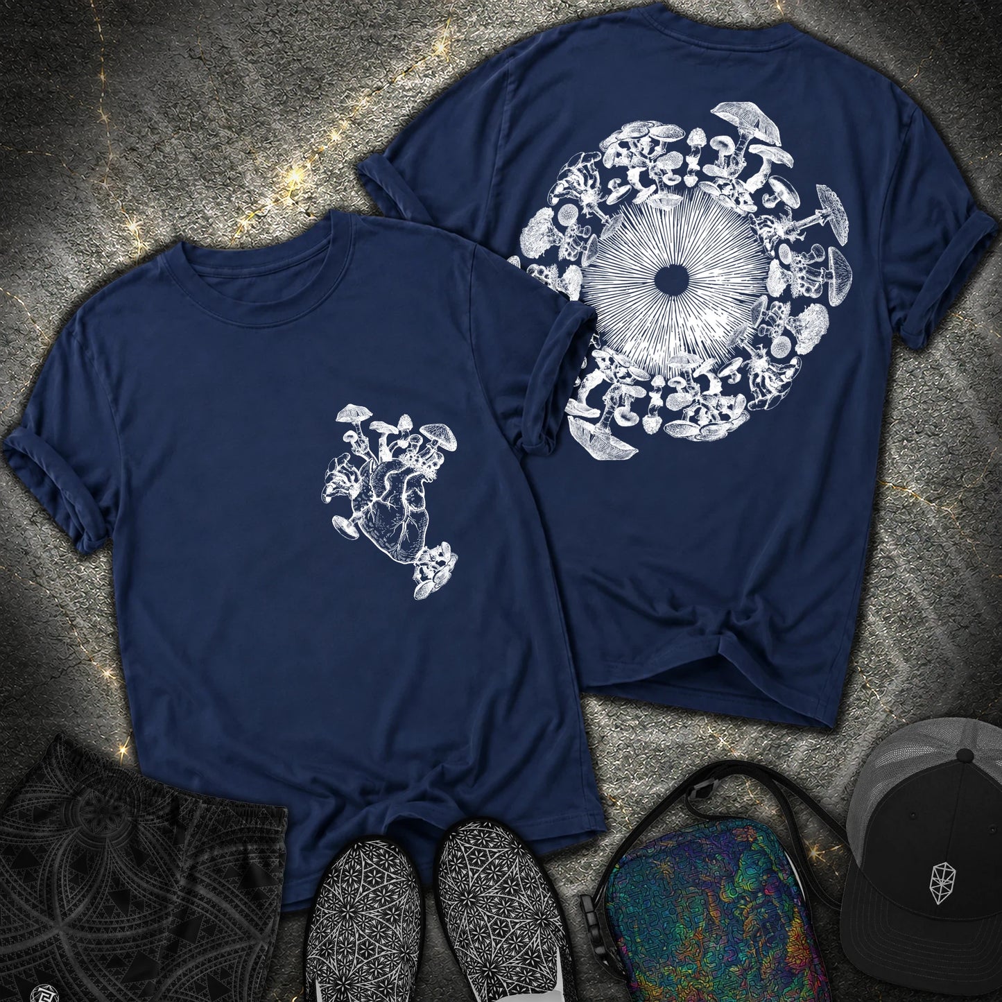 Mushroom Heart Mushroom Iris 2 Sided Comfort T-Shirt - Mushroom Heart Mushroom Iris 2 Sided Comfort T-Shirt - True Navy
