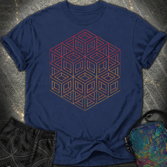 3D Wireframe Cube Comfort T-Shirt - 3D Wireframe Cube Comfort T-Shirt - True Navy