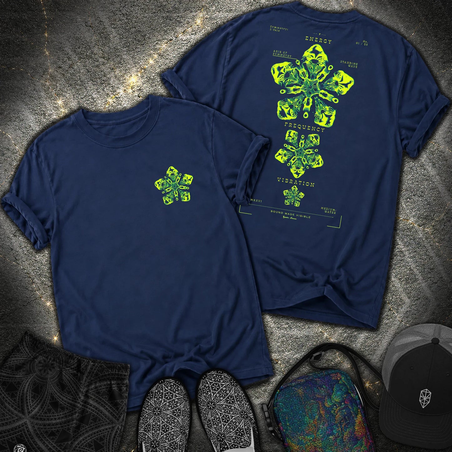 Sound Made Visible Cymatics 01 Comfort 2 Sided Comfort T-Shirt - Sound Made Visible Cymatics 01 Comfort 2 Sided Comfort T-Shirt - True Navy