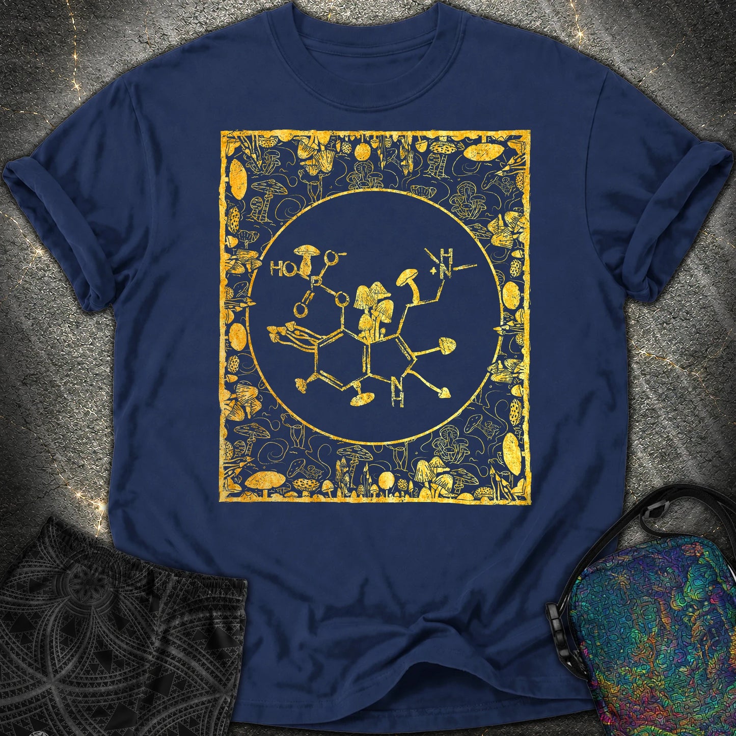 Psilocybin Molecule Mushroom Frame Comfort T-Shirt - Psilocybin Molecule Mushroom Frame Comfort T-Shirt - True Navy